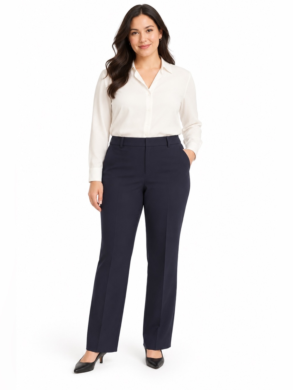Ann Taylor The Jayne Curvy Pants 10P Petite Navy Side Zip NWT